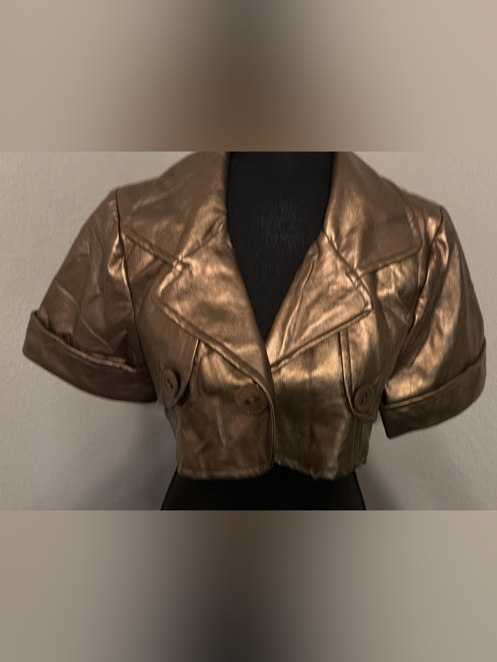 Max Rave Metallic Bronze Cropped Leather Jacket